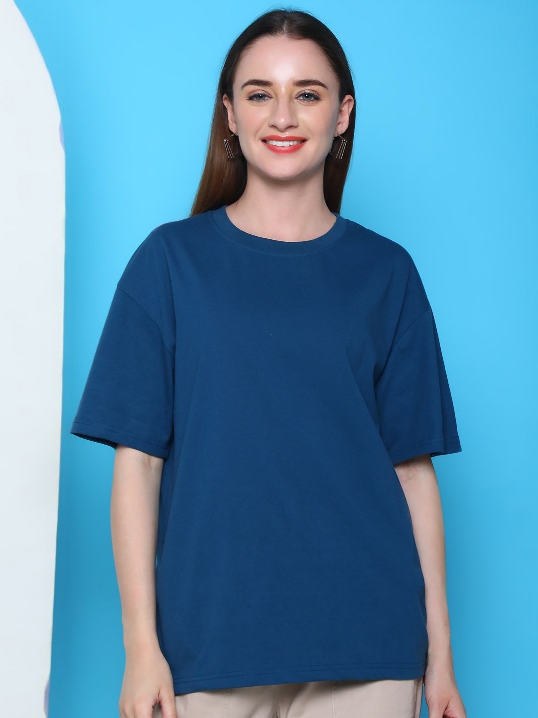 

Tromko Graphic Printed Round Neck Short Sleeves Cotton Oversized T-shirt, Blue