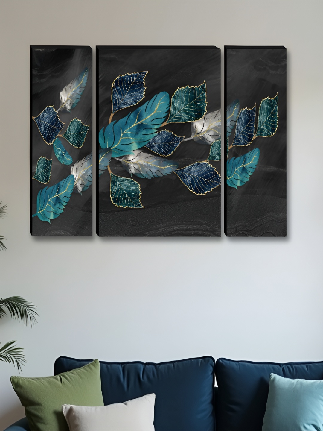 

Myntra Elegant Homes Grey & Blue 3 Pieces Leaf Synthetic Wooden Wall Paintings