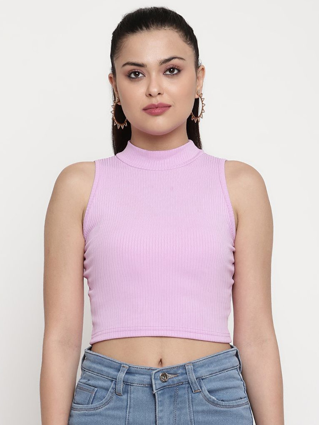 

Sugathari Ribbed Fitted Crop Top, Purple