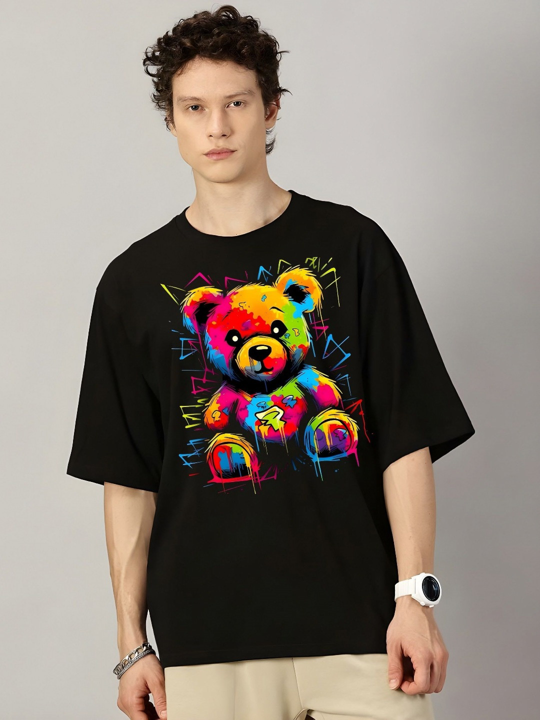 

THE BEETEL HOUSE Men Graphic Printed Round Neck Cotton Oversized T-shirt, Black