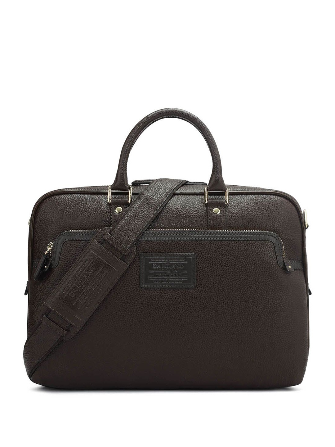 

Da Milano Men Textured Leather Laptop Bag, Brown