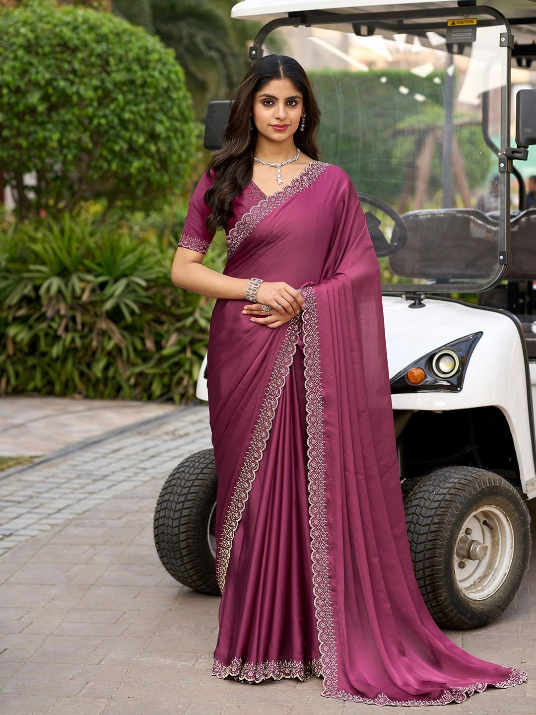 

Meena Bazaar Embellished Embroidered Saree, Purple