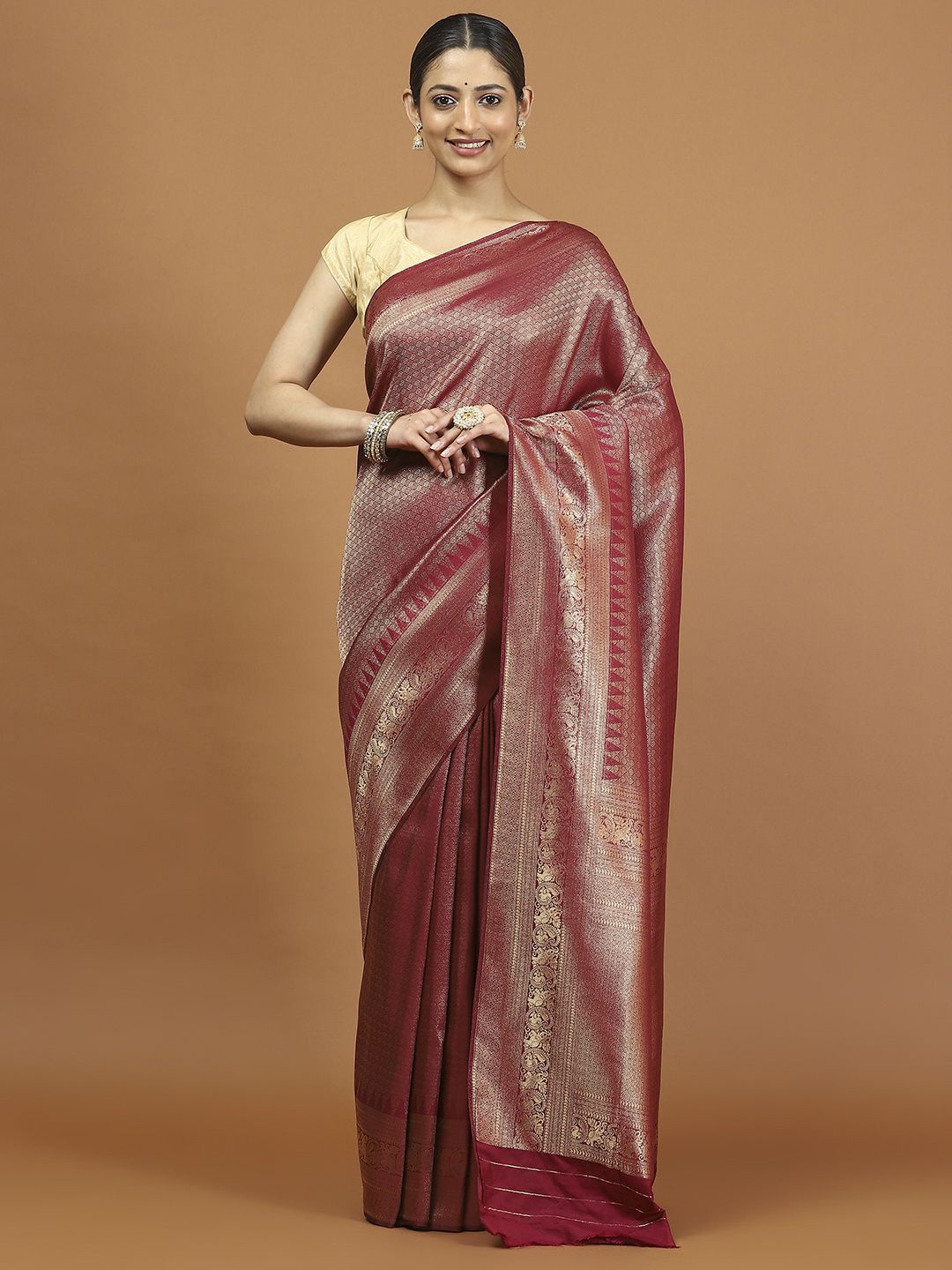 

Meena Bazaar Woven Design Zari Saree, Burgundy