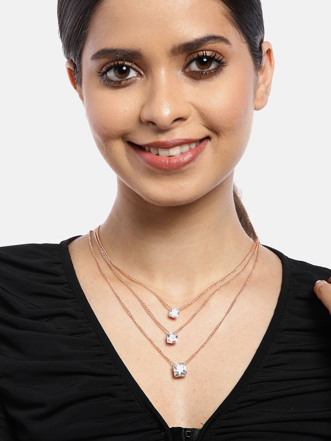 

Kord Store Rose Gold-Plated Artificial Stones Studded Layered Chain