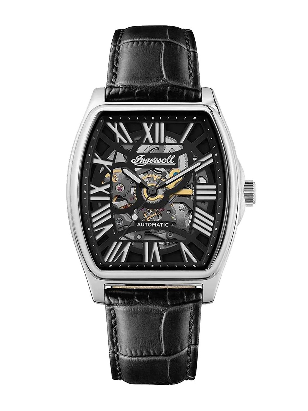

Ingersoll Men Skeleton Dial & Leather Straps Reset Time Analogue Automatic Watch I14202, Black