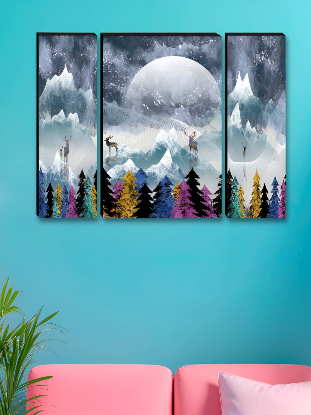 

Myntra Elegant Homes Grey & Purple 3 Pieces Moon Wall Art