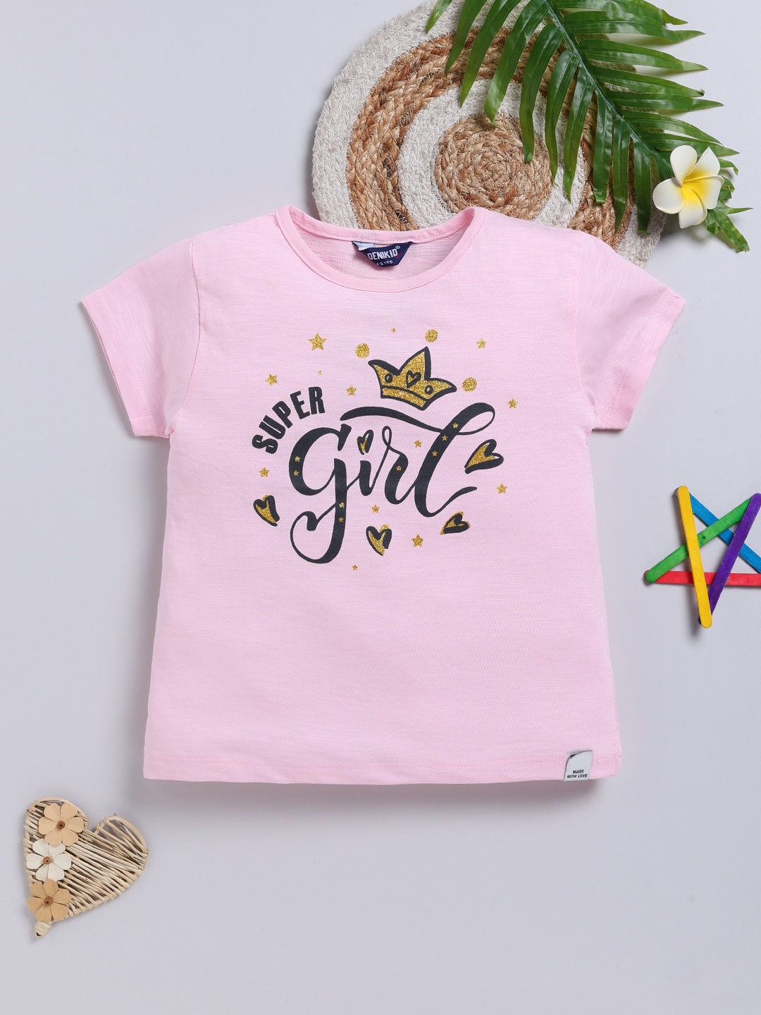 

Here&Now X Denikid Girls Typography Printed T-shirt, Pink