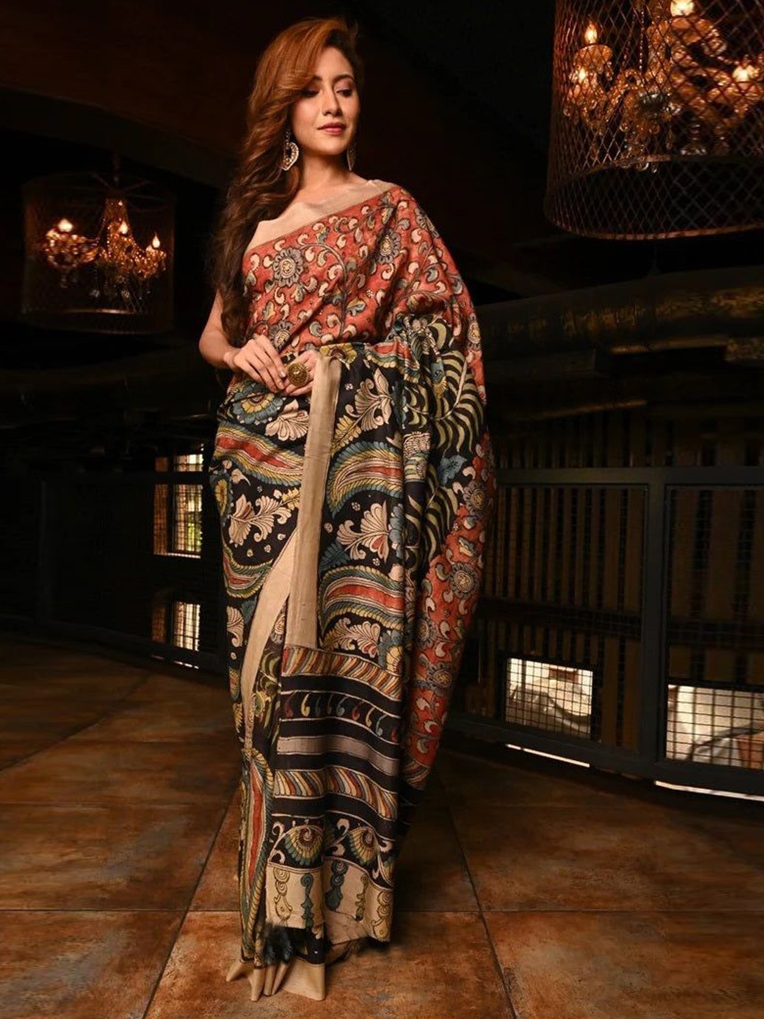 

Sarvada Kalamkari Printed Pure Cotton Saree, Red