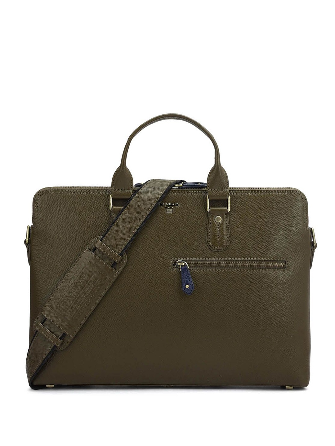 

Da Milano Men Textured Leather Laptop Bag, Green