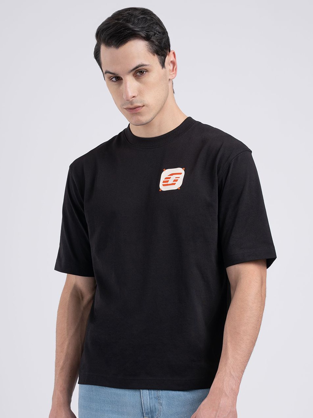 

Red Tape Typography Printed Applique T-shirt, Black