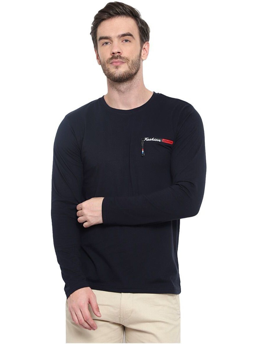 

Unicus Apparel Men Solid Round Neck Cotton T-shirt, Navy blue