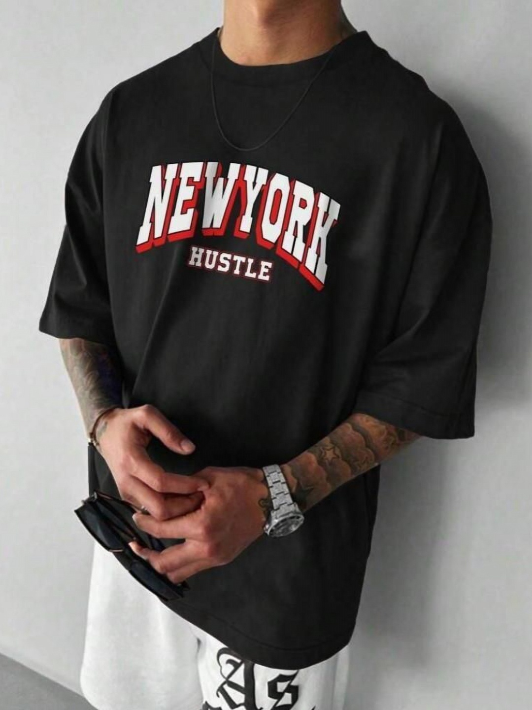 

Unicus Apparel Men Typography Printed Round Neck Cotton Oversized T-shirt, Black