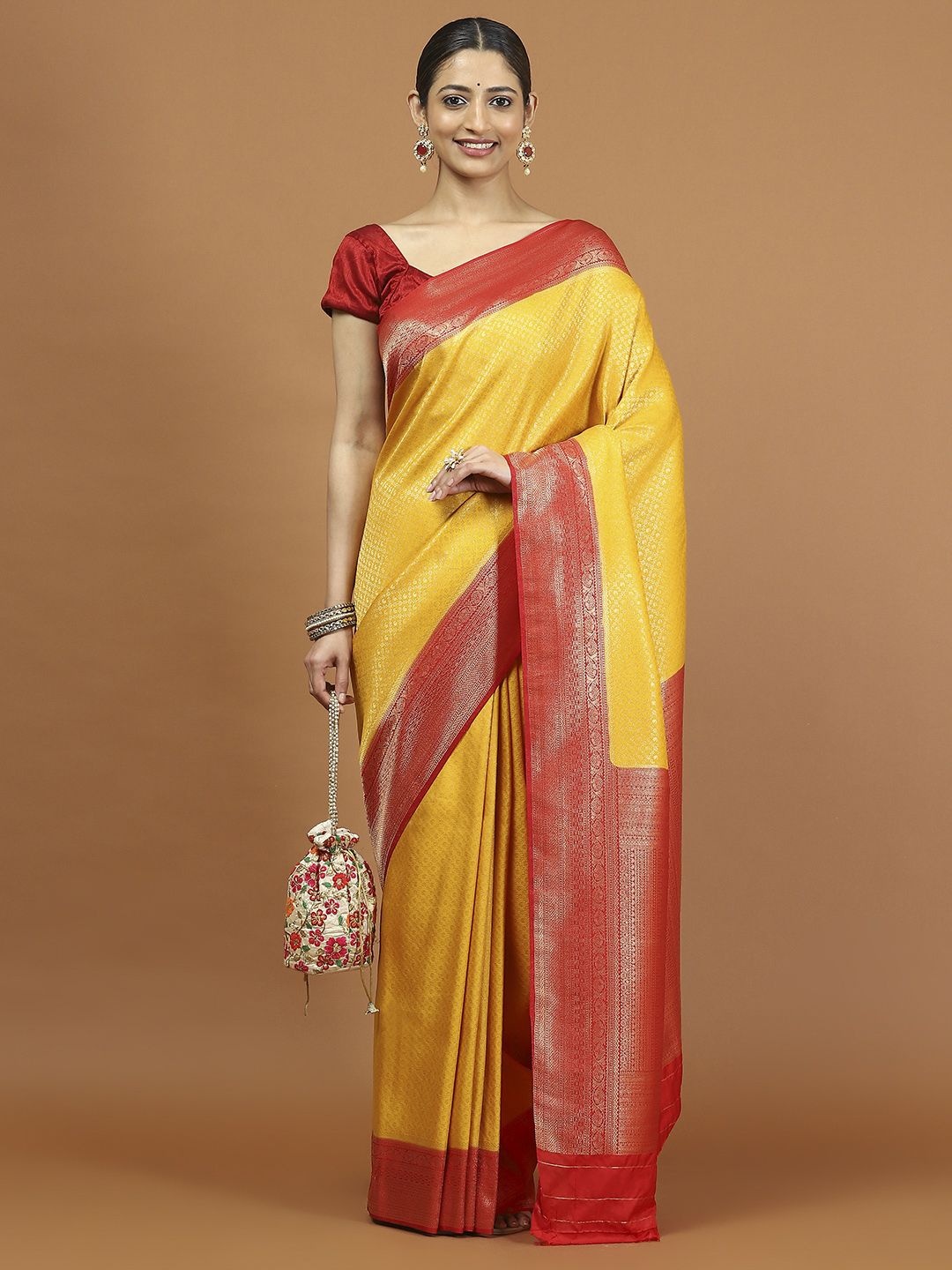 

Meena Bazaar Woven Design Zari Art Silk Saree, Yellow