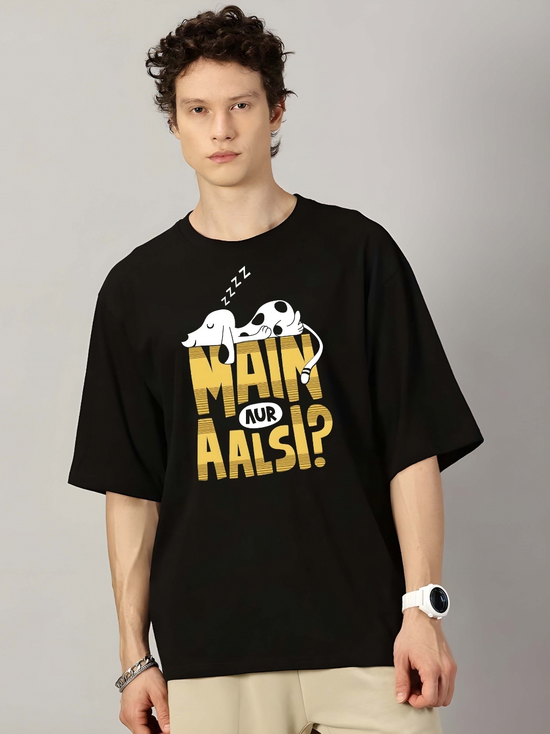 

THE BEETEL HOUSE Men Graphic Printed Round Neck Cotton Relaxed Fit T-shirt, Black