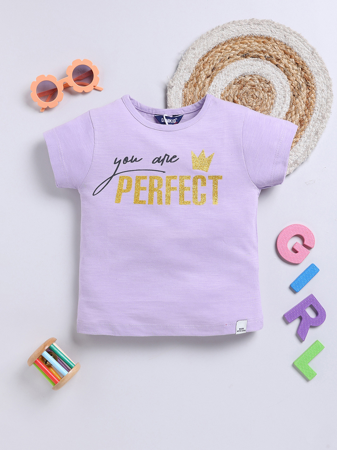 

Here&Now X Denikid Girls Typography Printed T-shirt, Purple