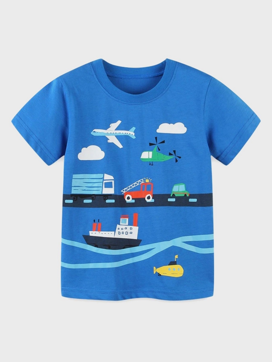 

LULU & SKY Boys Graphic Printed Round Neck Cotton T-shirt, Blue