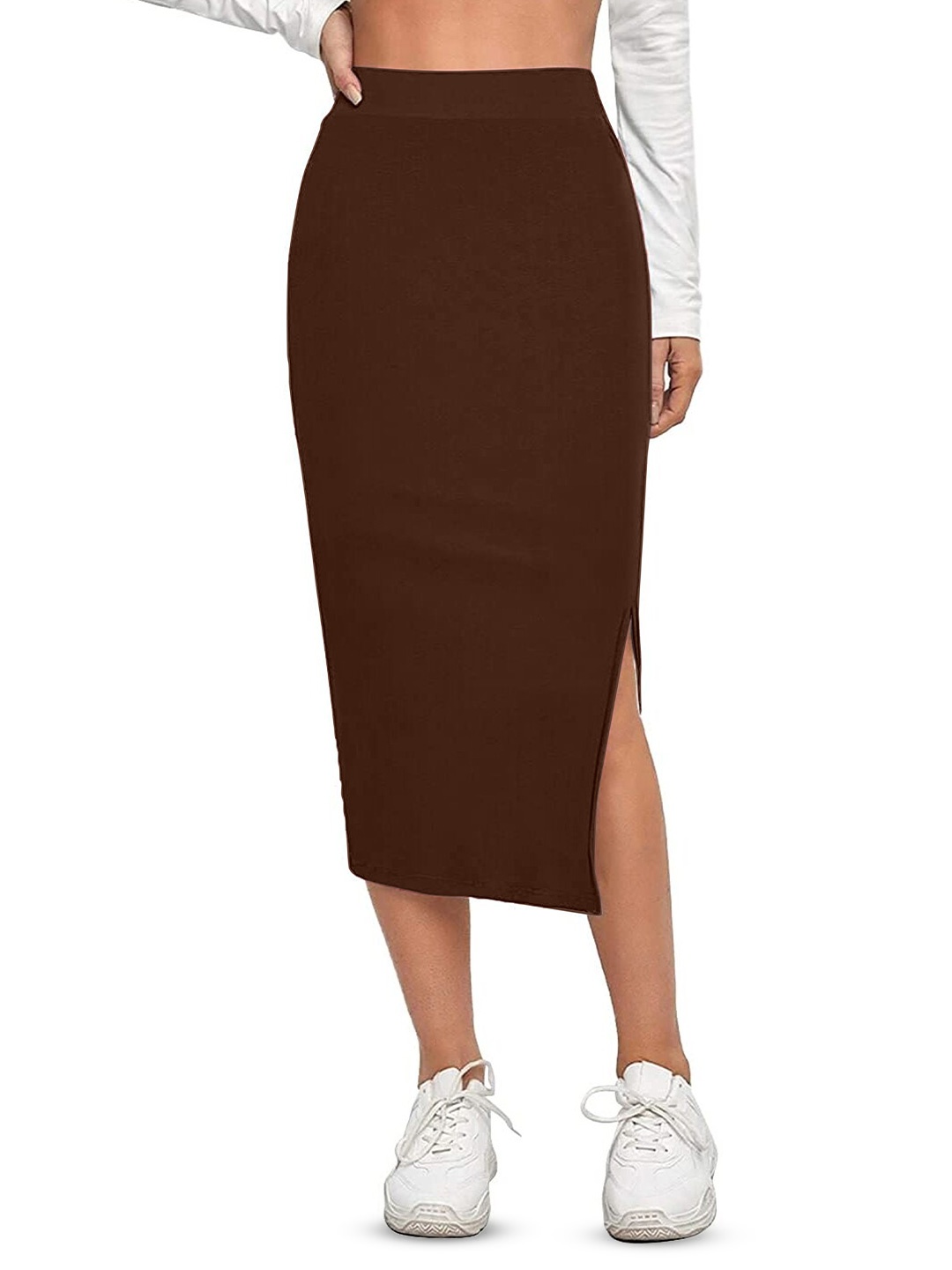 

ALYNE Women Pencil Straight Skirt, Brown
