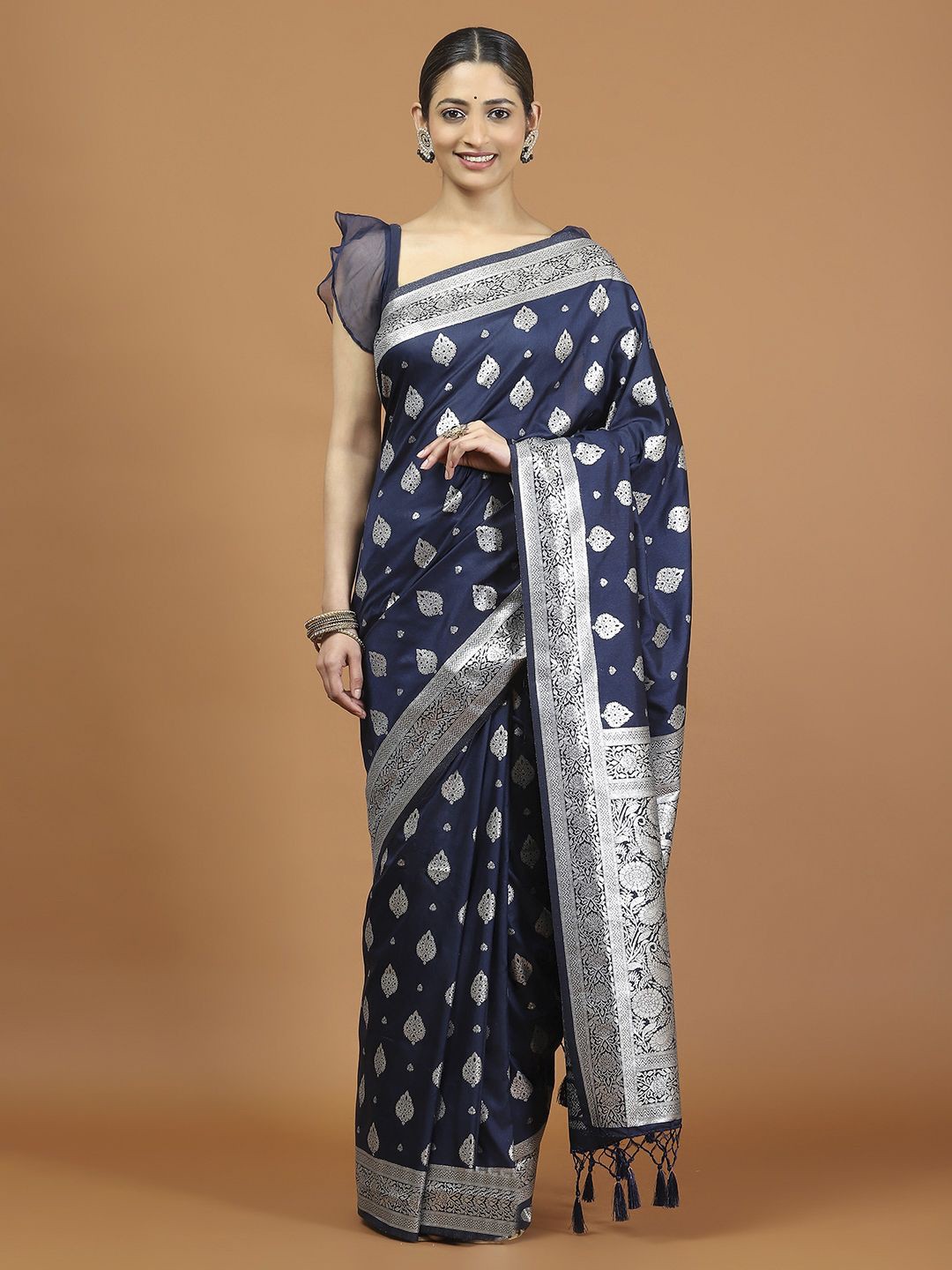 

Meena Bazaar Woven Design Zari Saree, Navy blue