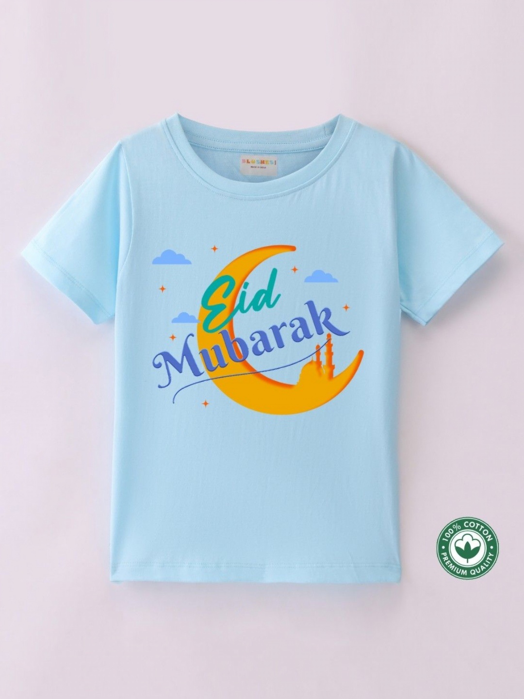 

BLUSHES Kids Typography Printed Round Neck Pure Cotton T-shirt, Blue