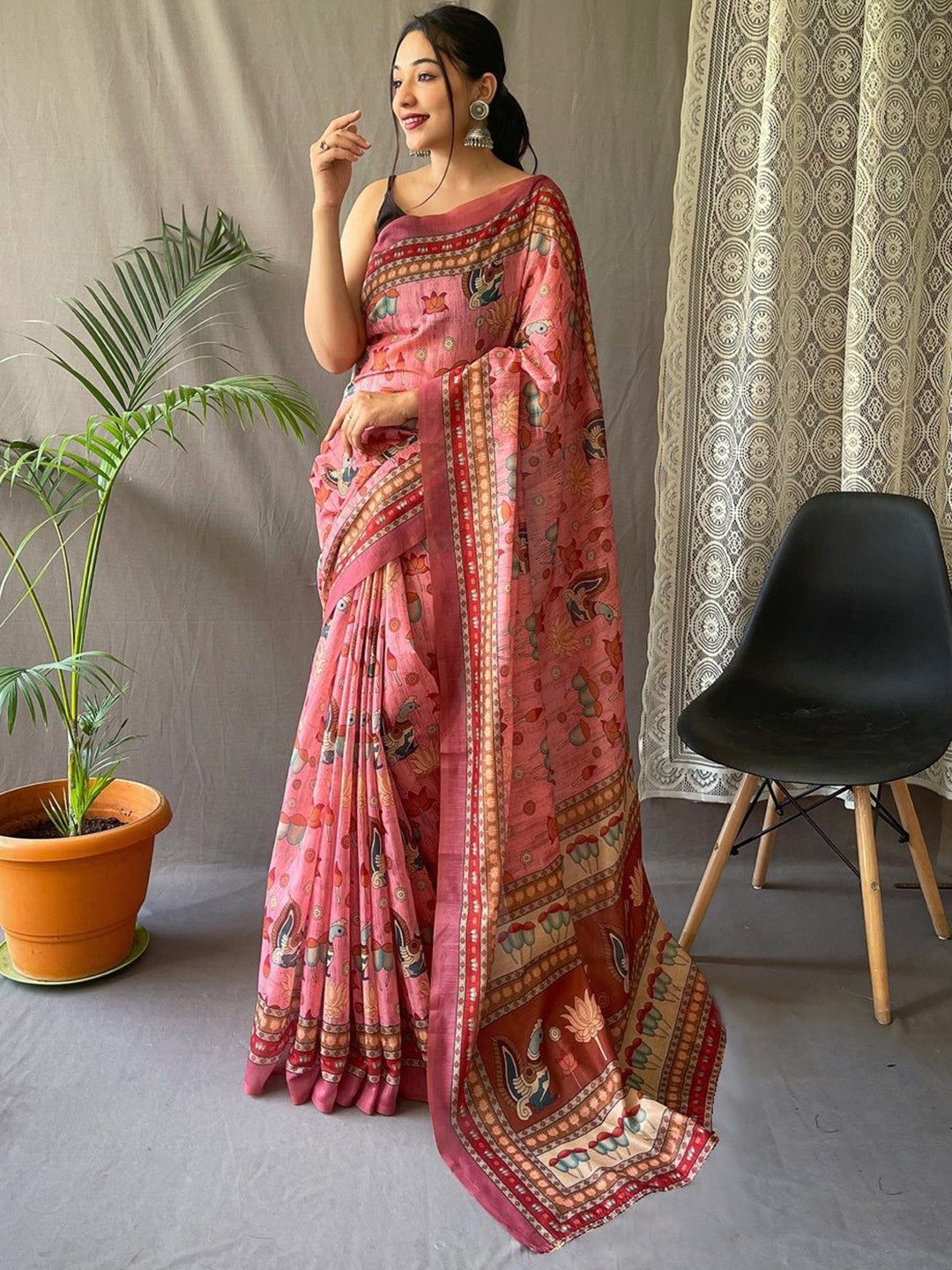 

Sarvada Floral Print Pure Cotton Saree, Pink