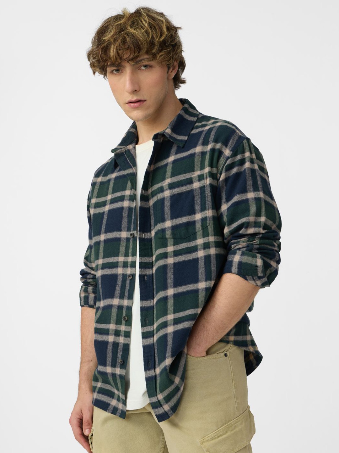 

The Souled Store Men Checked Cotton Shacket, Green