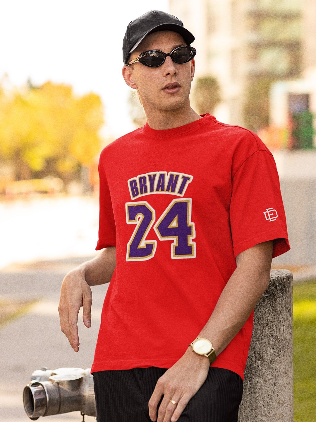

Edyssa Men Graphic Printed Round Neck Cotton Oversized T-shirt, Red