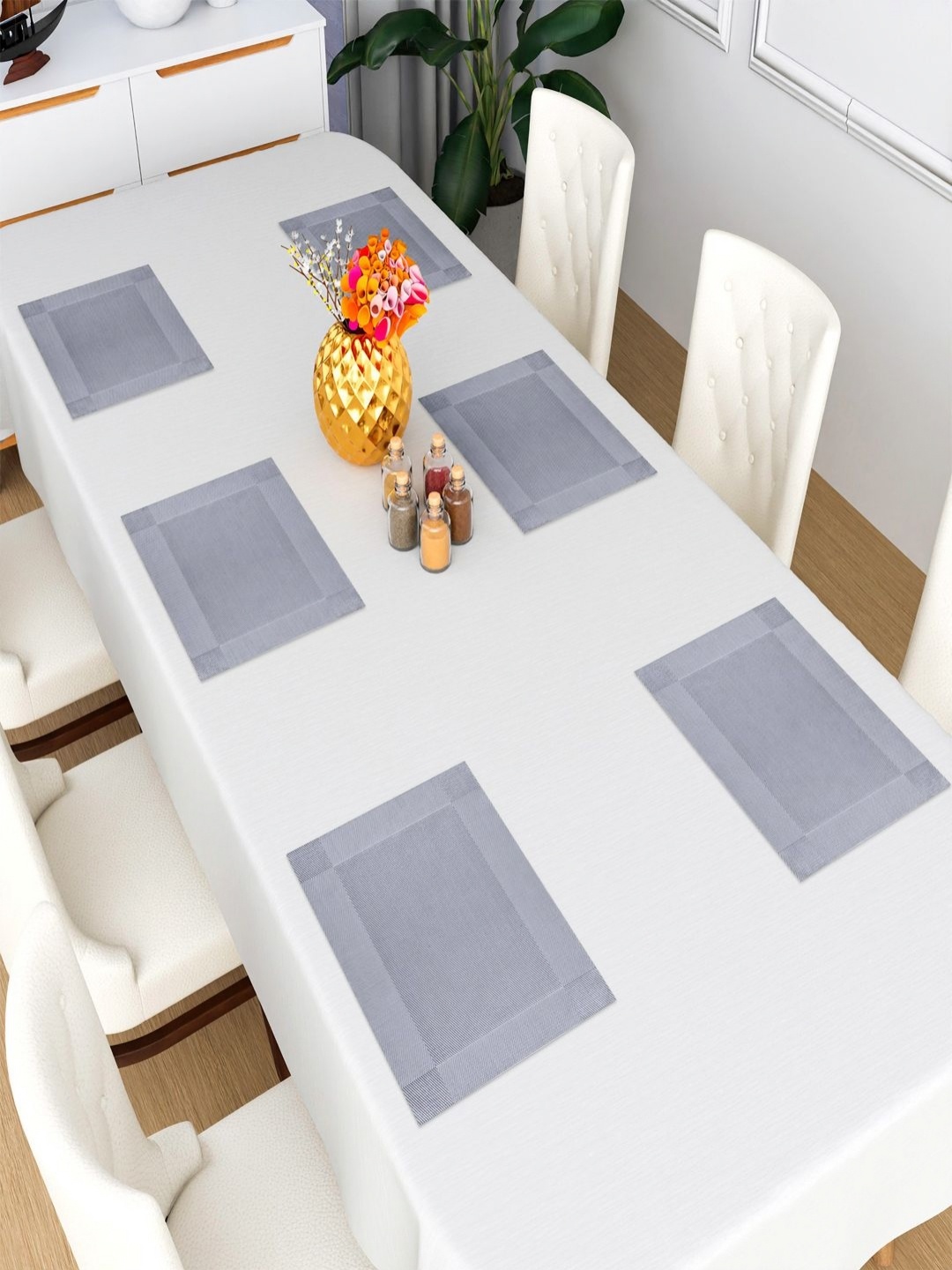 

Myntra Elegant Homes Grey 6 Pieces Textured Rectangle Table Placemats