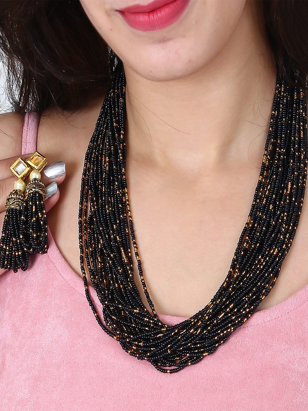 

ahoora Gold-Plated Beaded Necklace and Earrings
