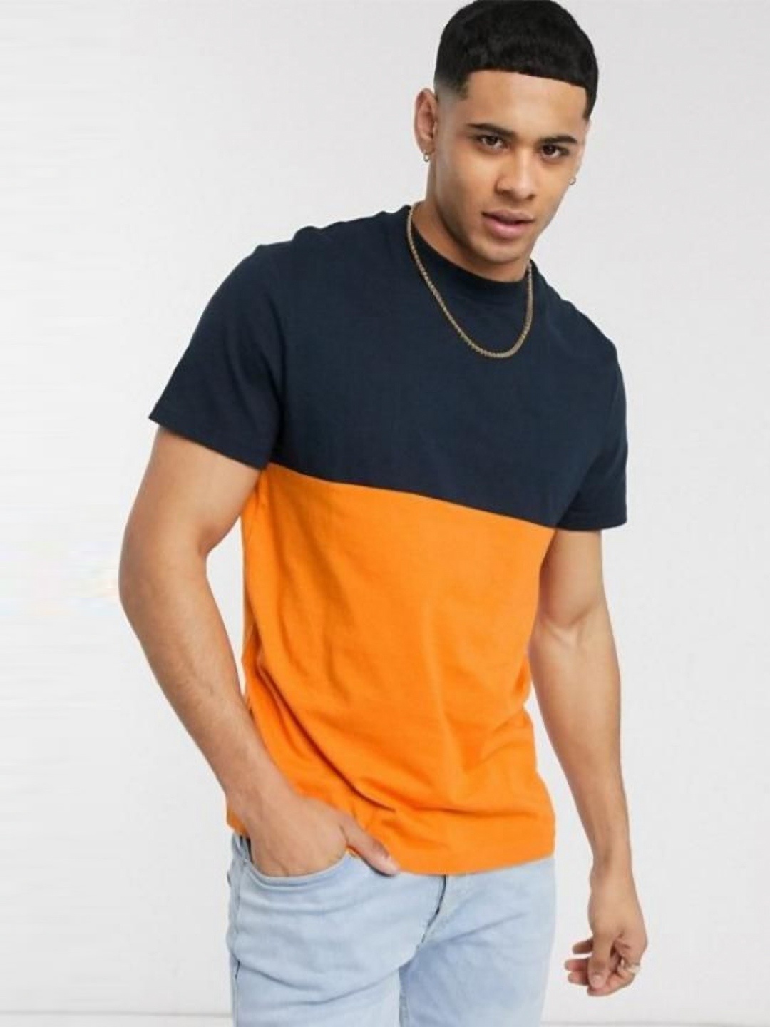 

Unicus Apparel Men Colourblocked Round Neck Cotton T-shirt, Navy blue