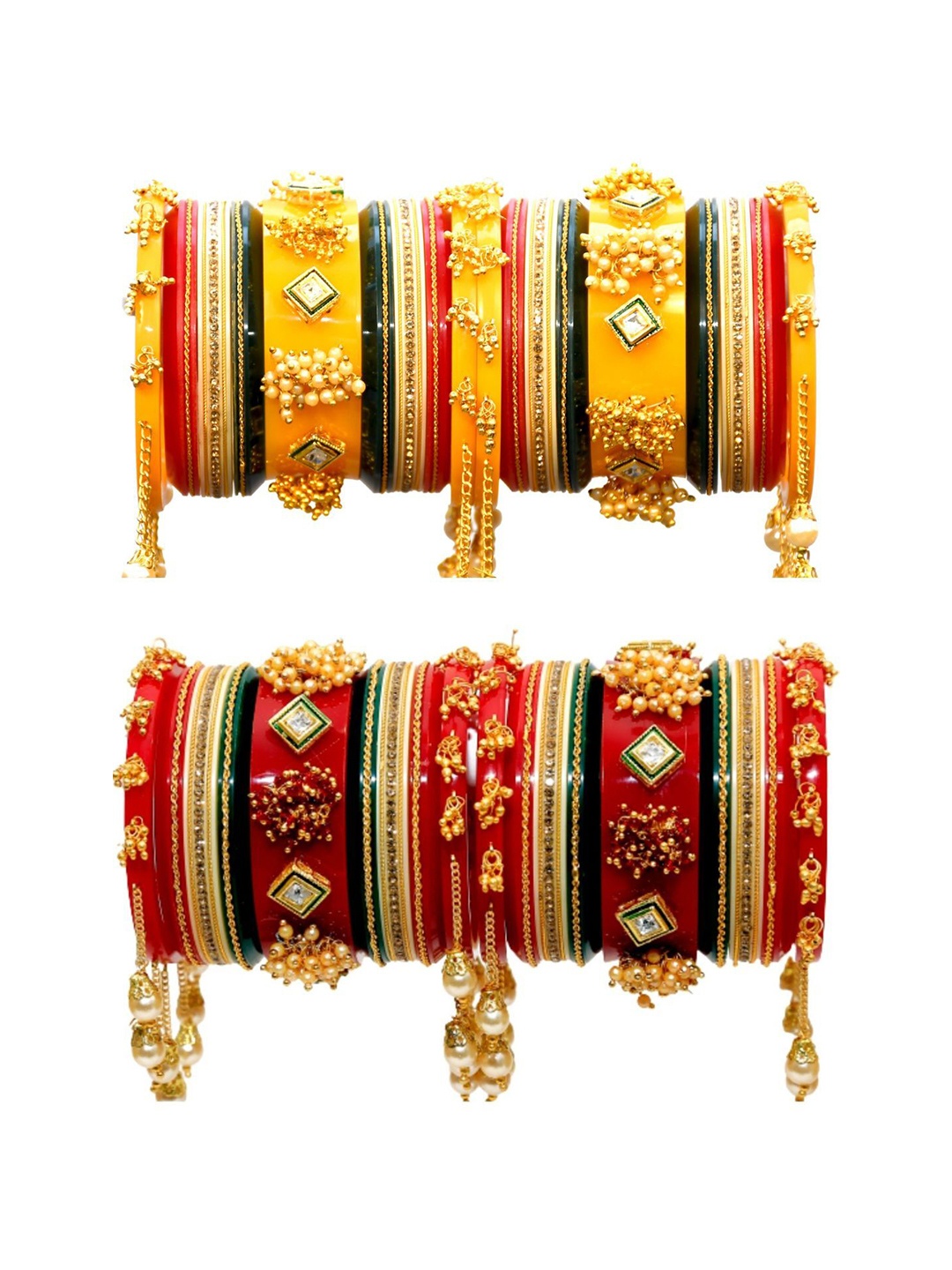 

Zindura Pack Of 2 Gold Plated Artificial Stones Studded & Beaded Chuda Bangles