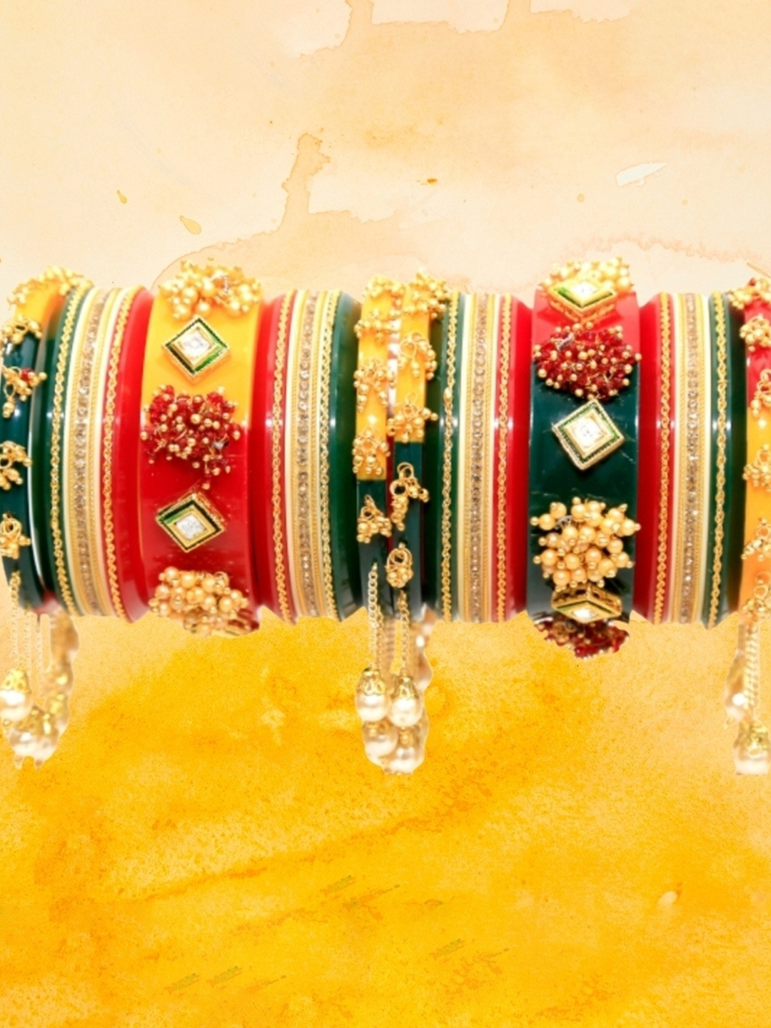 

Zindura Set Of 2 Gold Plated Stones Studded & Pearls Beaded Chudas Bangles