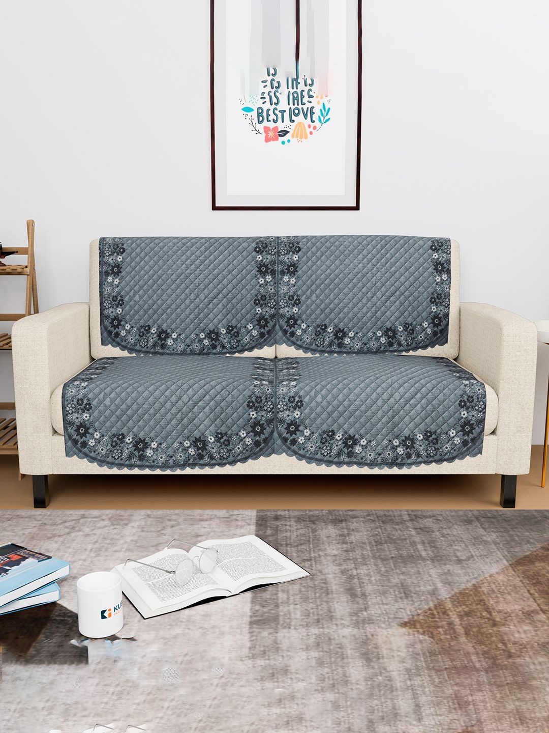 

Kuber Industries Grey & Black 4 Pieces Embroidered 2 Seater Sofa Covers