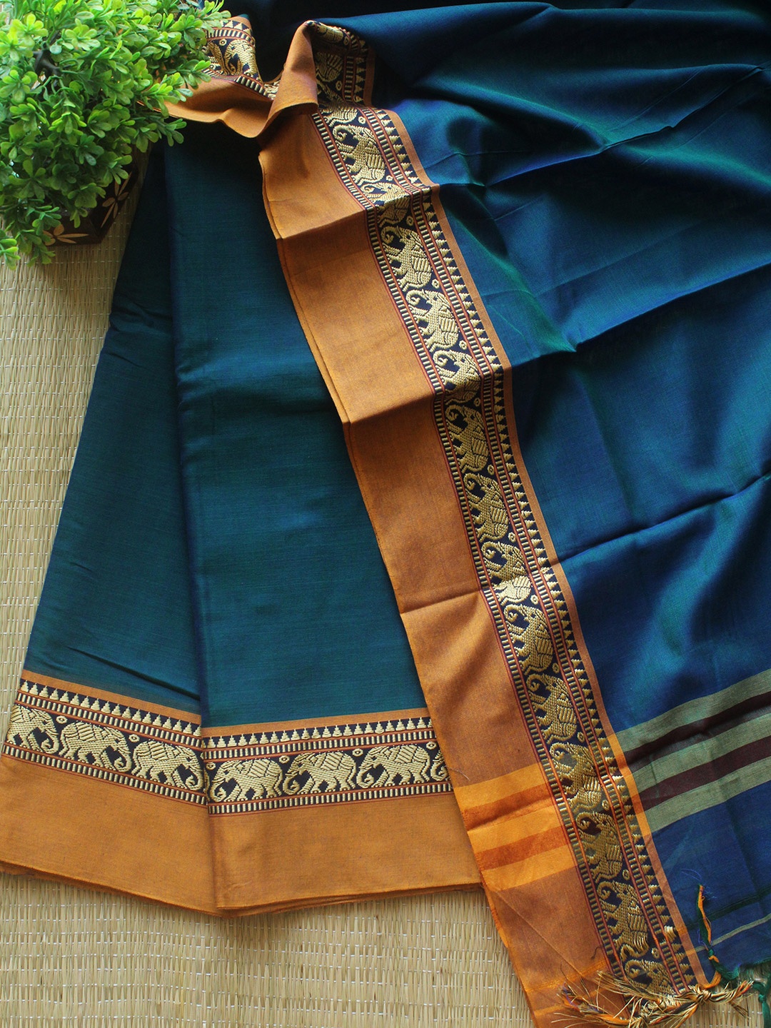 

Weaves of Tradition Ethnic Motifs Woven Design Zari Pure Cotton Unstitched Dress Material, Blue