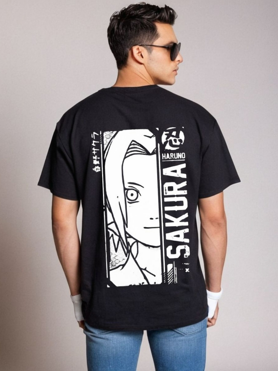 

Be Crazy Graphic Anime Printed Round Neck Oversized Cotton T-shirt, Black