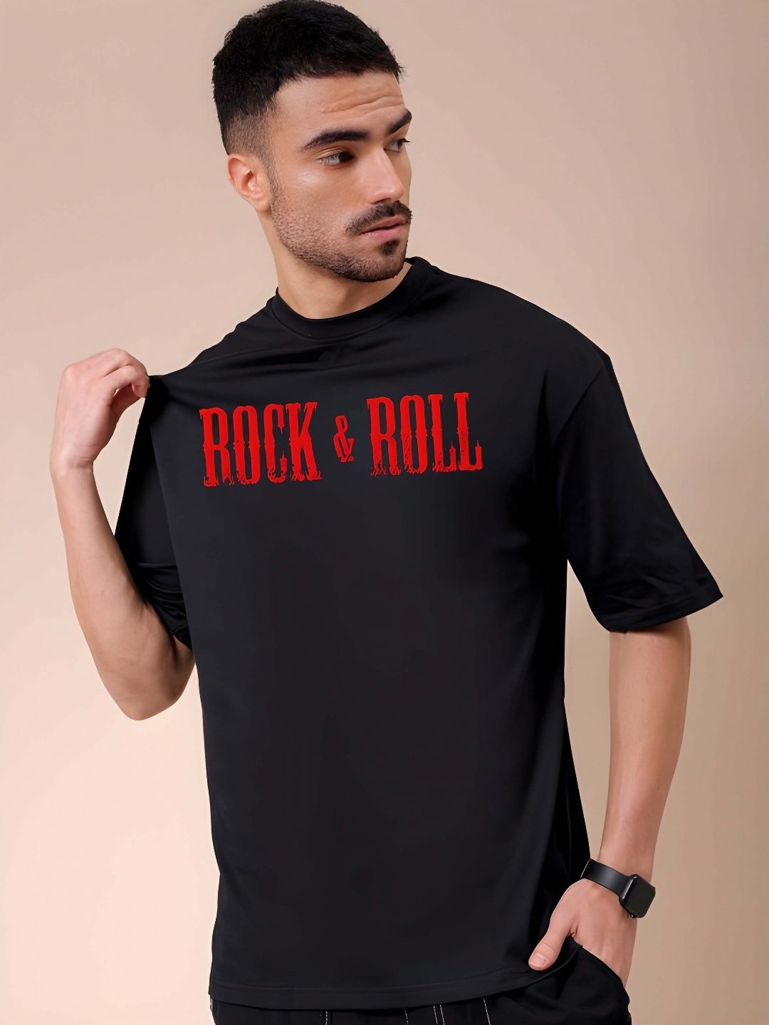 

THE BEETEL HOUSE Men Drop-Shoulder Sleeves T-shirt, Black