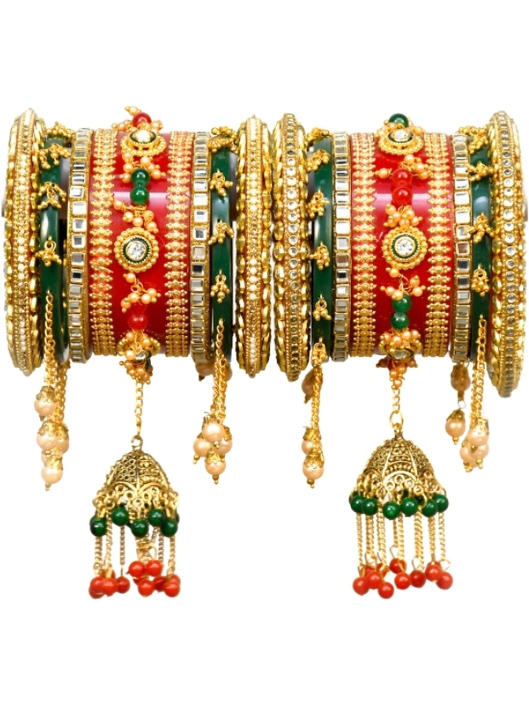 

Zindura Pack Of 2 Gold-Plated Crystals-Studded & Beaded Chuda Bangles