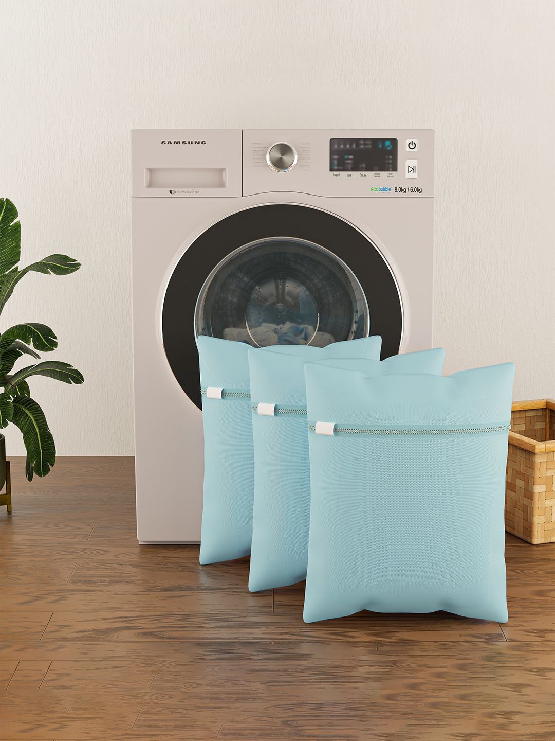 

Kuber Industries Blue 3 Pieces Reusable Rectangular Durable Laundry Bags With Zipper