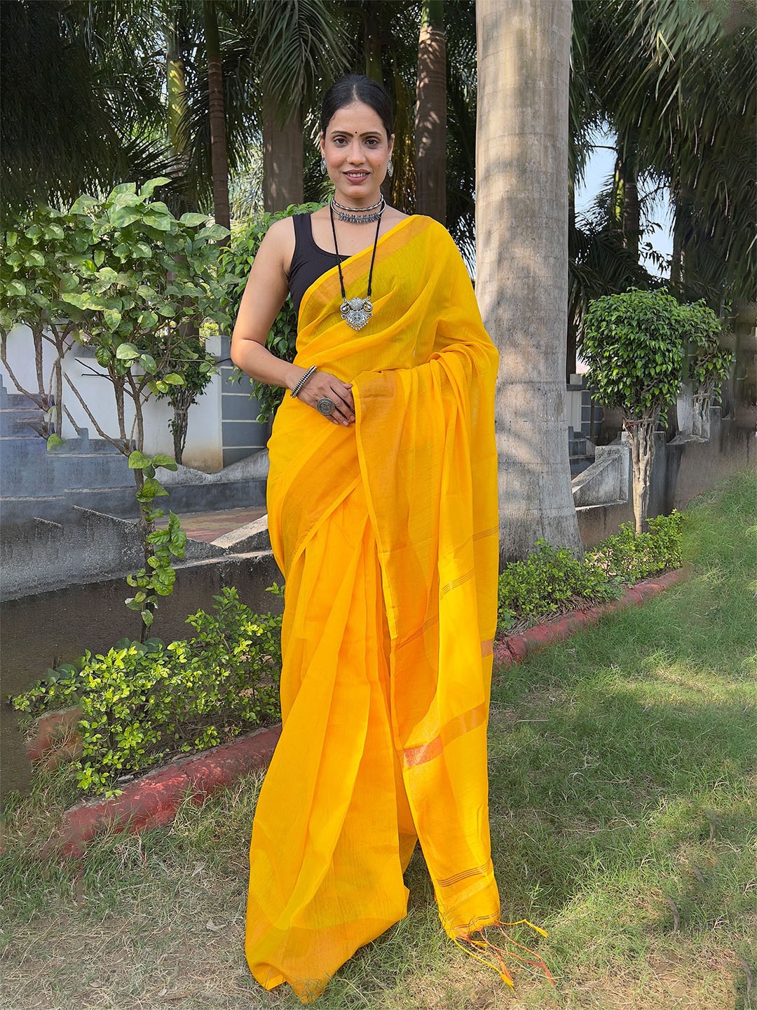 

Anouk Woven Design Zari Cotton Saree, Yellow