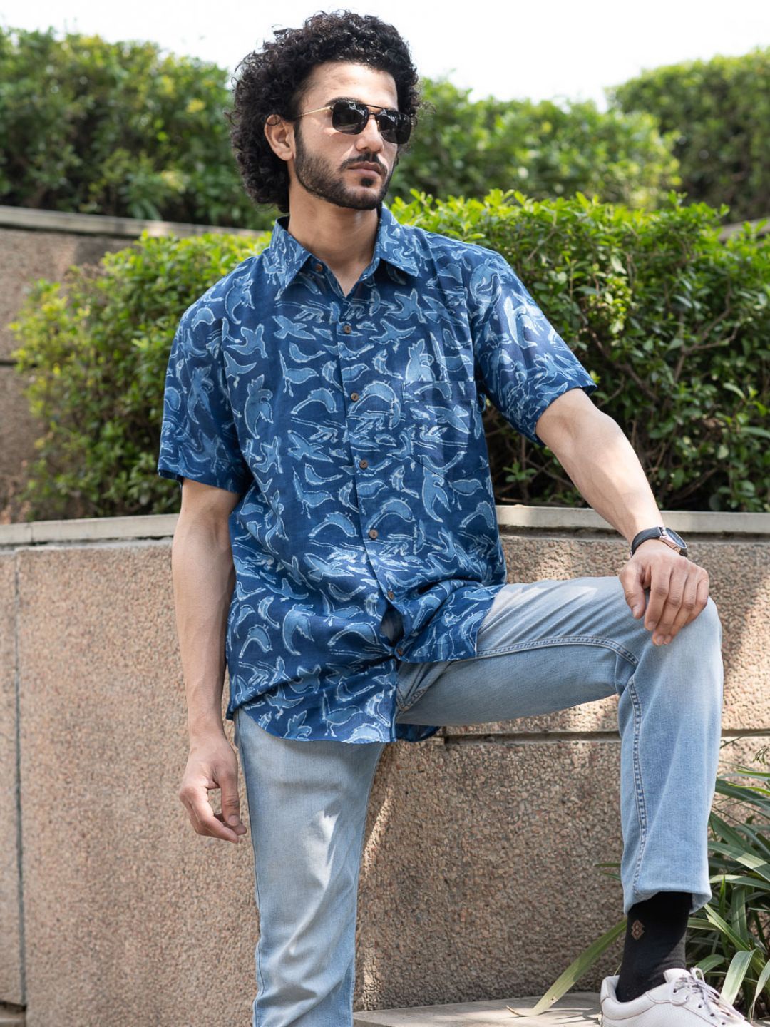 

The India Craft House Men Opaque Printed Casual Shirt, Blue