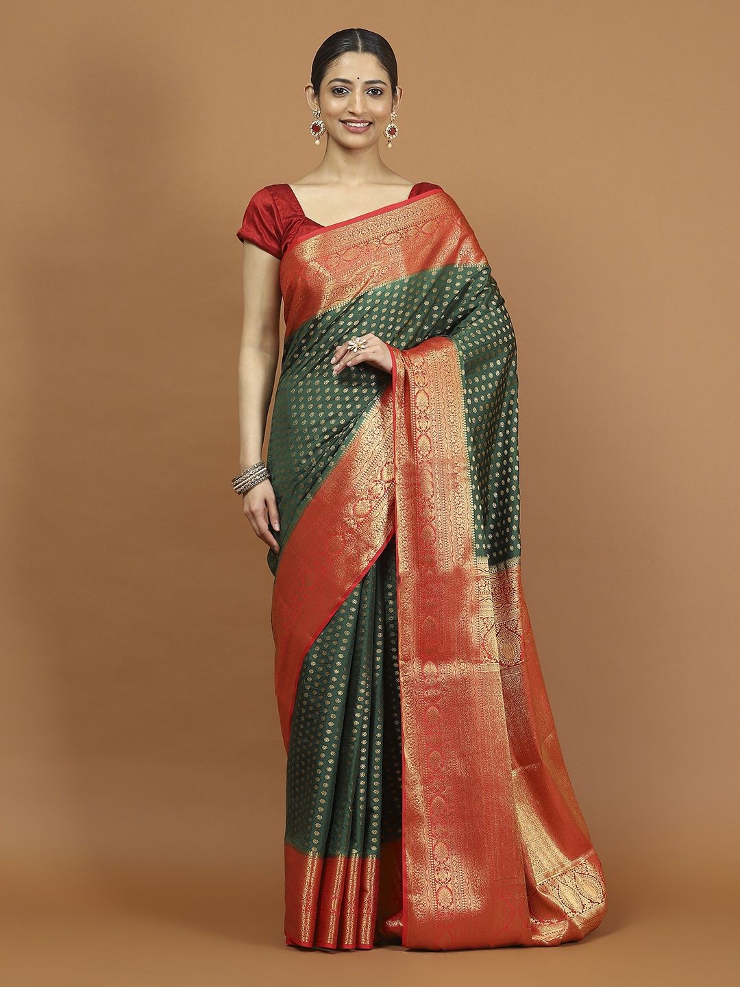 

Meena Bazaar Woven Design Zari Saree, Green