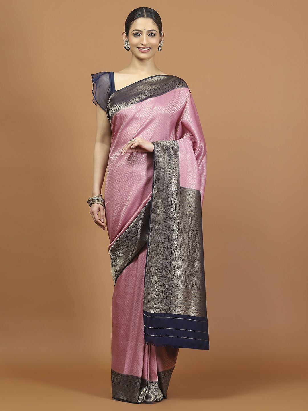 

Meena Bazaar Woven Design Zari Art Silk Saree, Pink