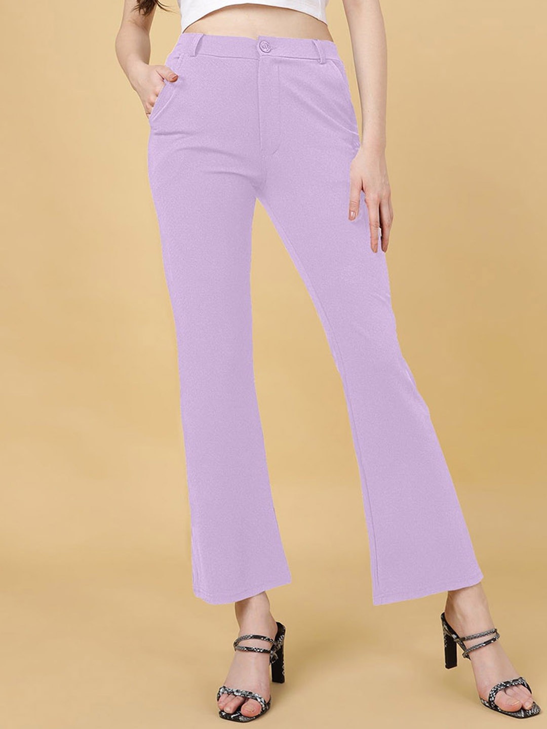 

IndianRang Women Relaxed Loose Fit High-Rise Wrinkle Free Trousers, Lavender