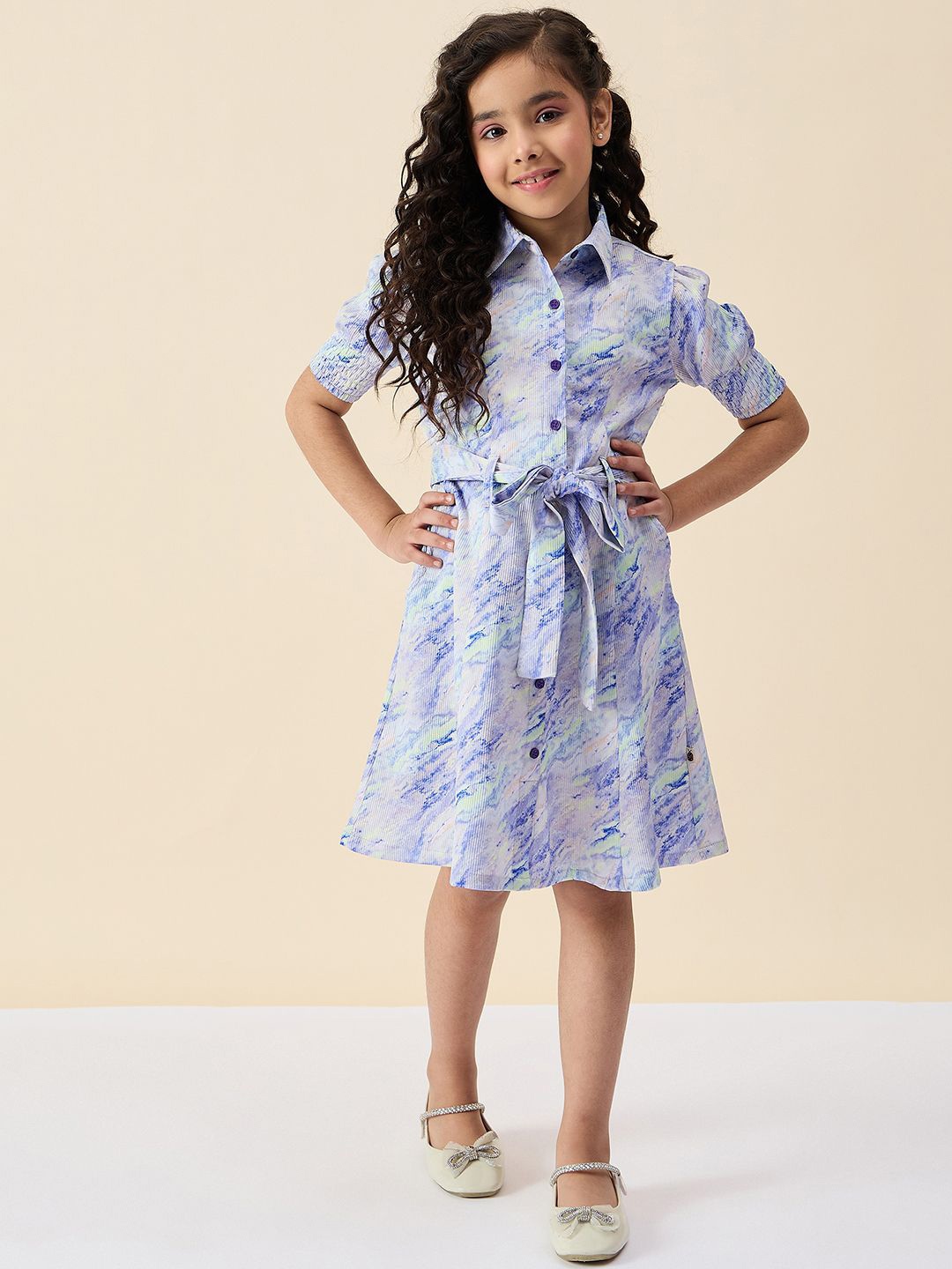 

StyloBug Tie & Dye Dyed Puff Sleeve Shirt Dress, Blue