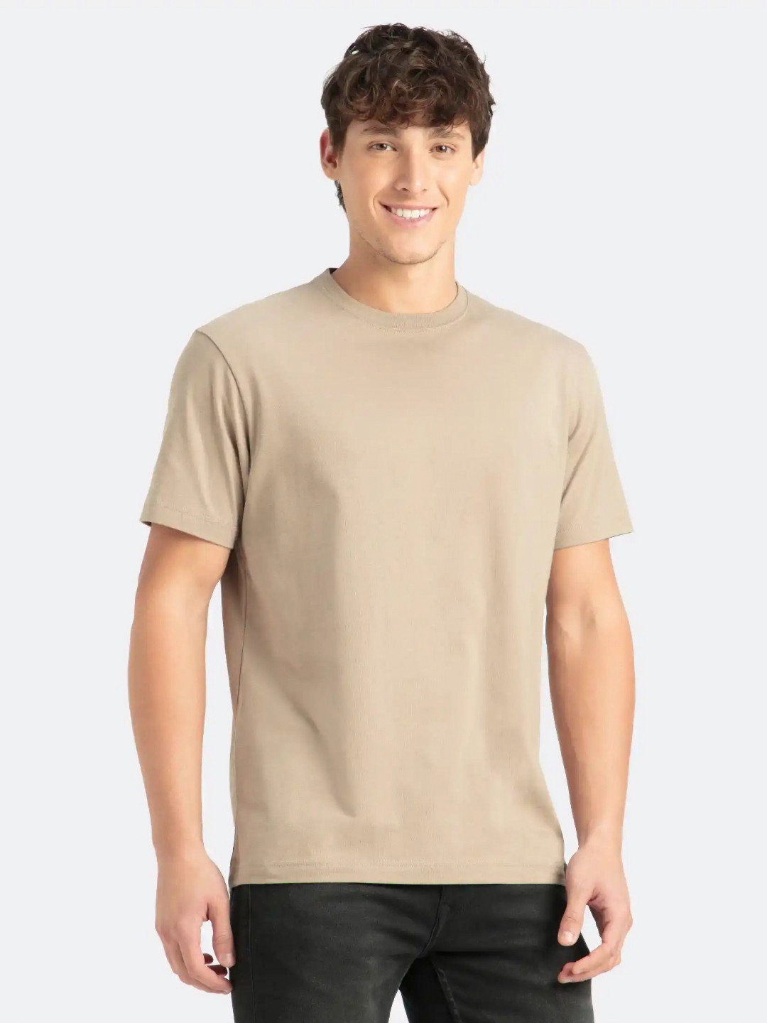 

Jockey Men Solid Round Neck T-shirt, Beige