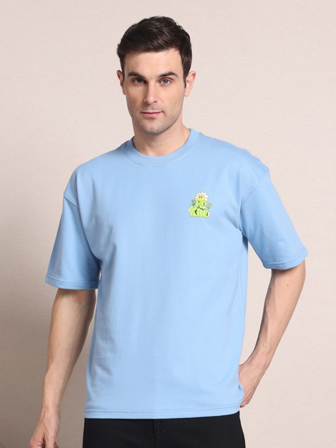 

Clevion Graphic Printed Pure Cotton Short Sleeves Oversized T-shirt, Blue