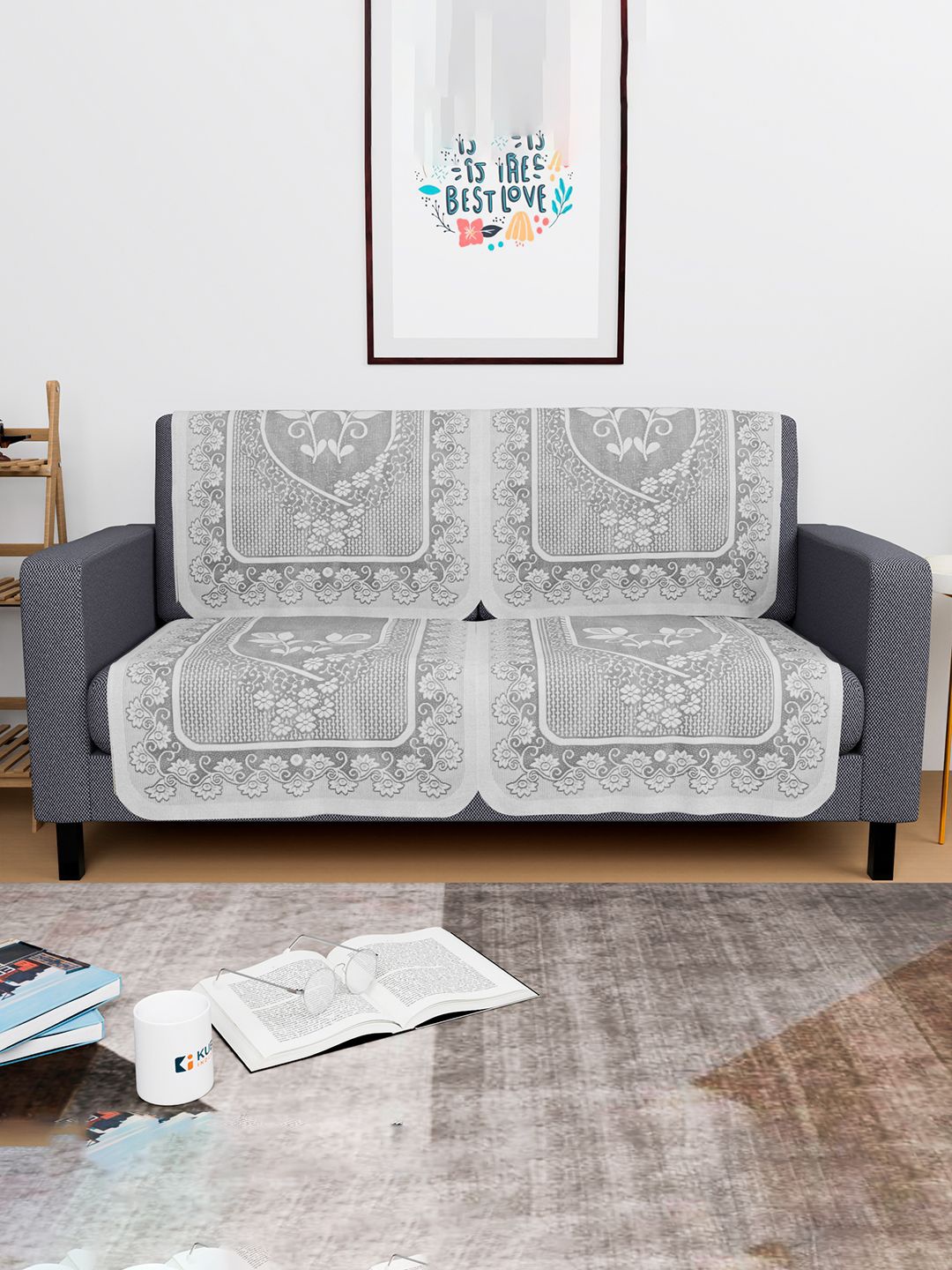 

Kuber Industries Grey 4 Pieces Floral Printed Cotton 2 Seater Sofa Covers