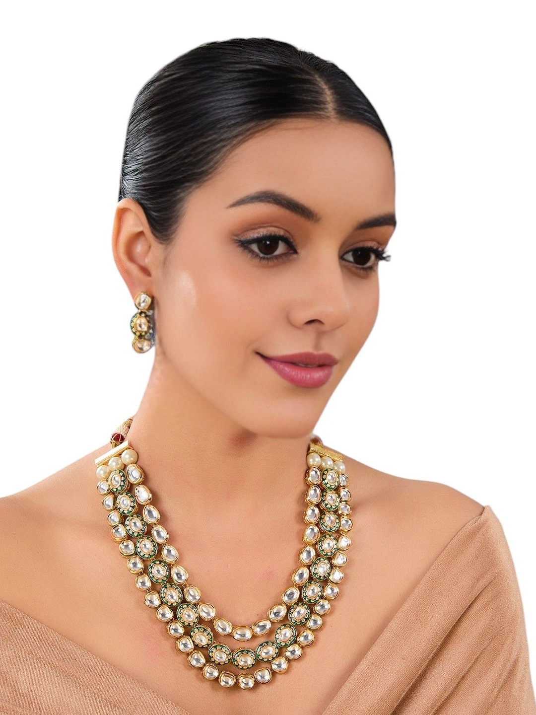 

AURAA TRENDS Gold-Plated Kundan-Studded Jewellery Set