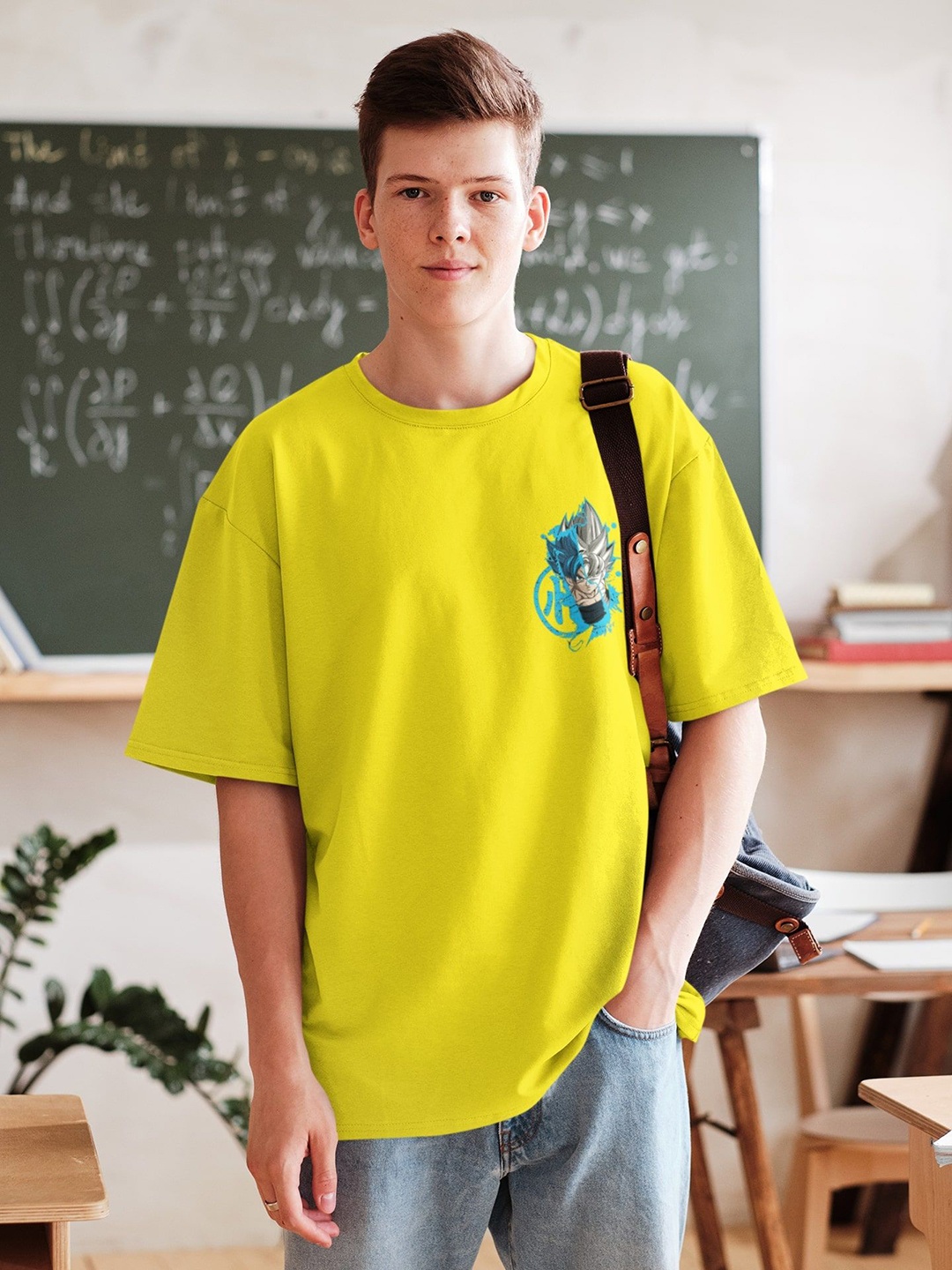 

Edyssa Men Dragon Ball Z Graphic Printed Round Neck Cotton Oversized T-shirt, Yellow