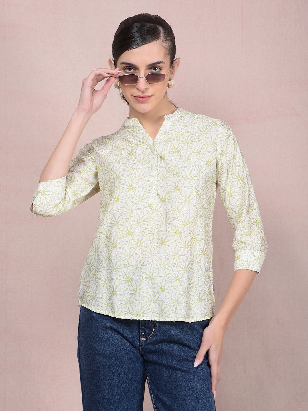 

Crimsoune Club Women Floral Print A-Line Top, Green