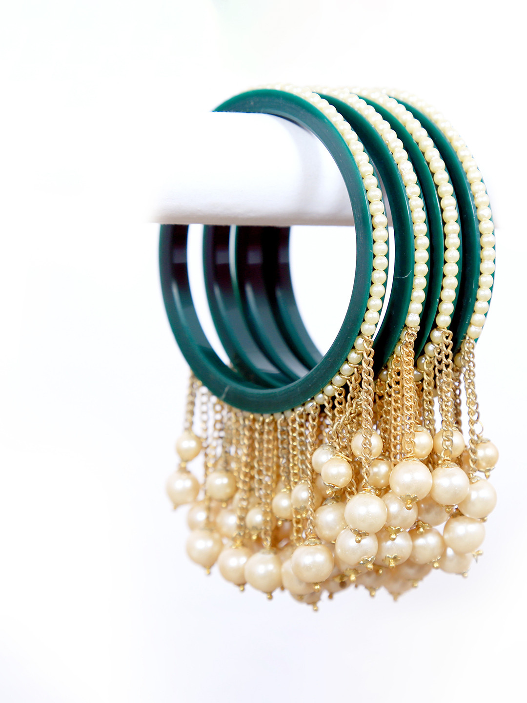 

Zindura Set Of 4 Gold Plated Beaded Studded Bangles